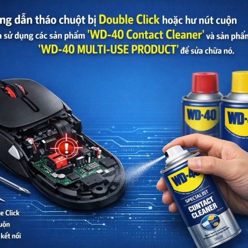 Hướng dẫn tháo chuột bị Double Click hoặc hư nút cuộn và sử dụng các sản phẩm WD-40 để sửa chữa nó.