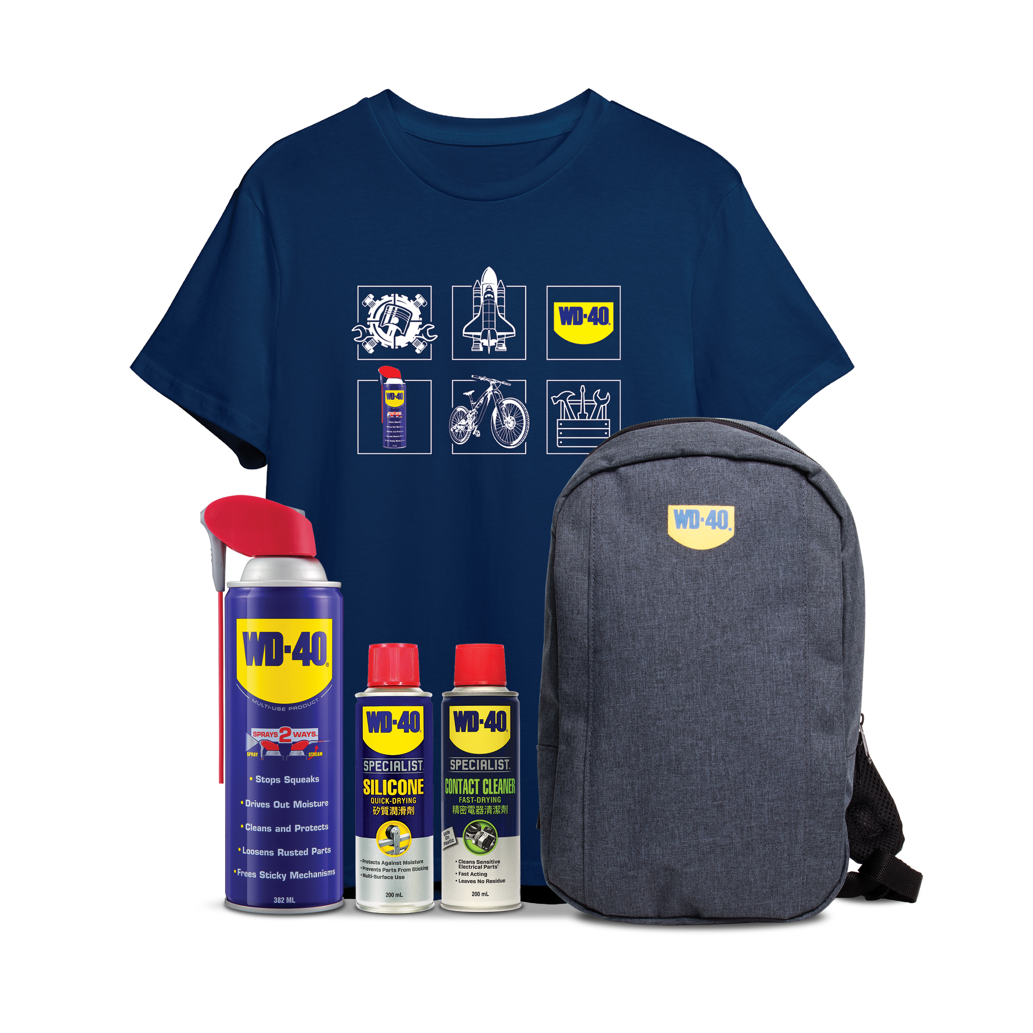 รางวัลวิดีโอยอดเยี่ยมประจำเดือน 3 รางวัล x ชุดของขวัญ WD-40 (WD-40 Smart Straw 382 มล., WD-40 Contact Cleaner 200 มล., WD-40 Silicone Spray 200 มล., กระเป๋าคาด(อก), เสื้อยืด WD-40) มูลค่า 1,690 บาท