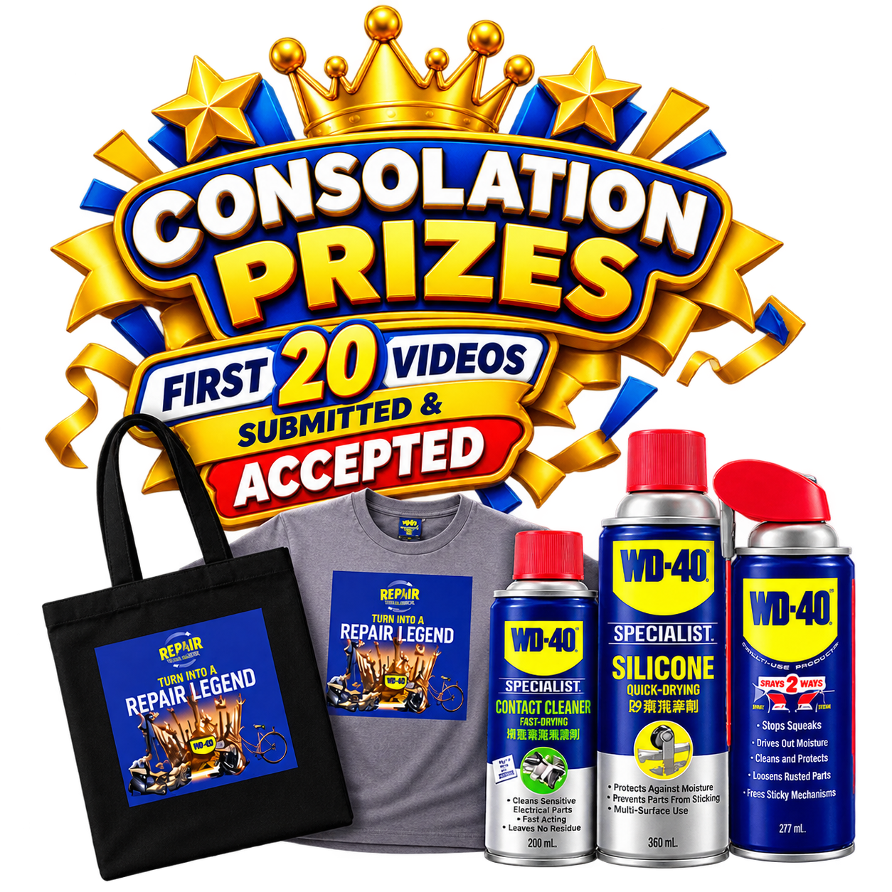 Consolation Prizes: First 20 videos submitted &amp; Accepted WD-40 GIFT PACKS